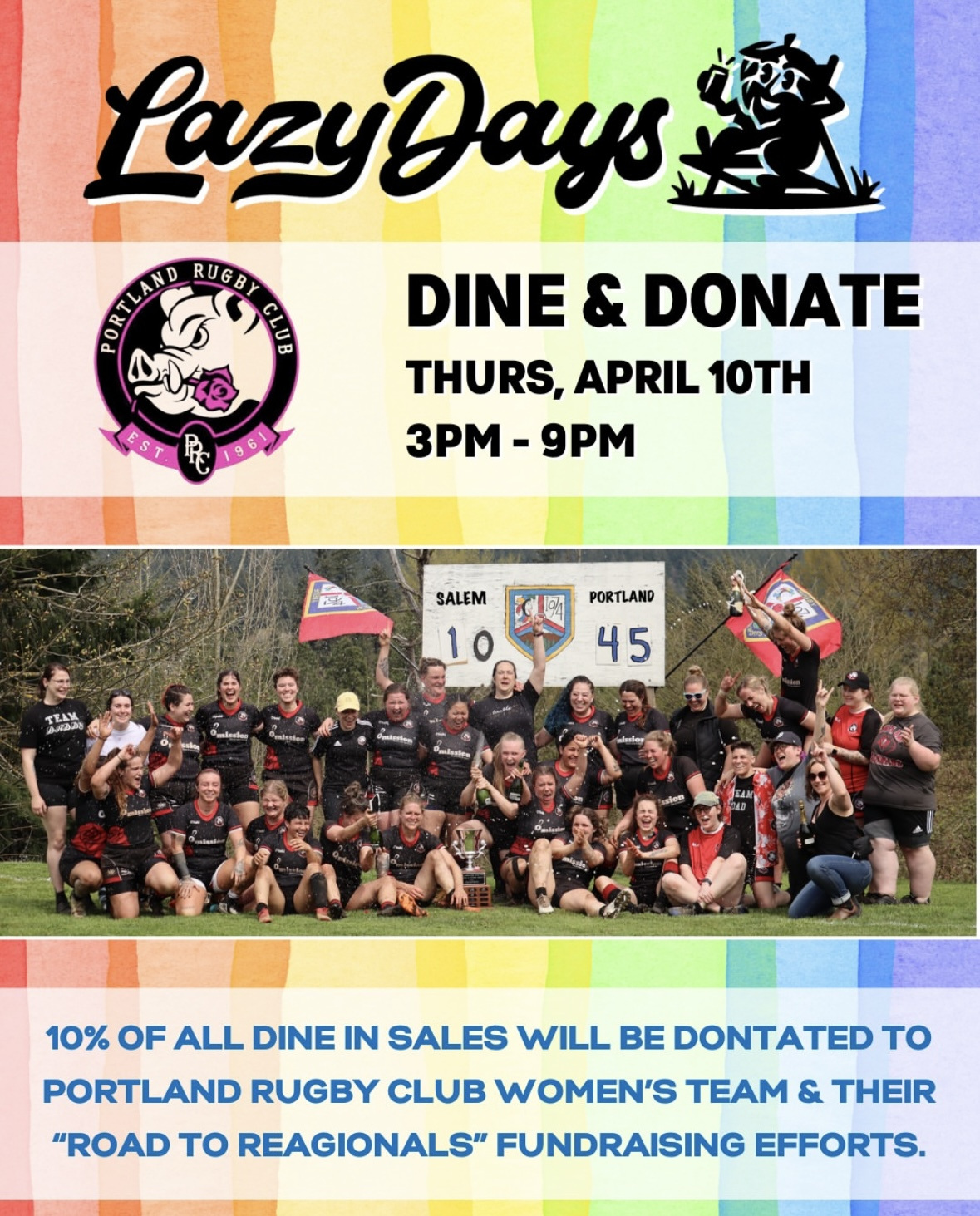 Lazy days dine donate april 2025